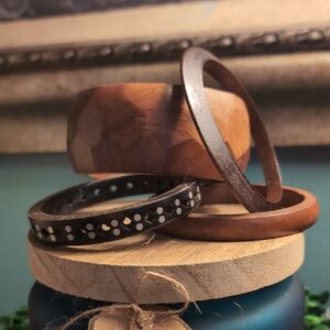4 PIECE Natural Wooden Bangle Set